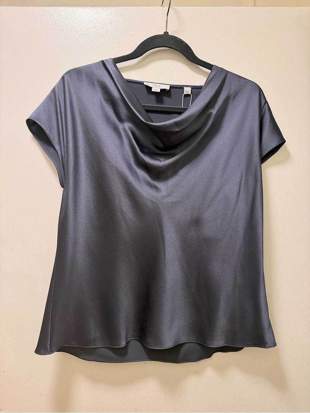 Vince Draped Neck Silk Top in Blue/Gray Size Medium NWT
